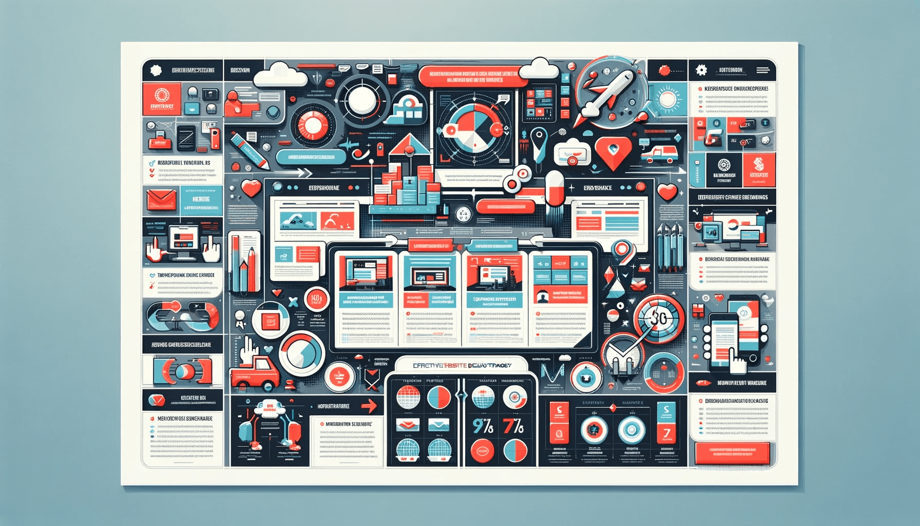 DALL·E 2023 11 19 00.03.17 A horizontal infographic titled Effective Website Design Strategy Optimizing Interface and Enhancing User Experience. The infographic includes vari